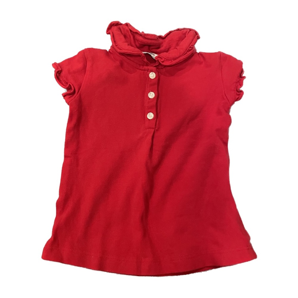 Bright red collared toddler short sleeve shirt. 18-24M